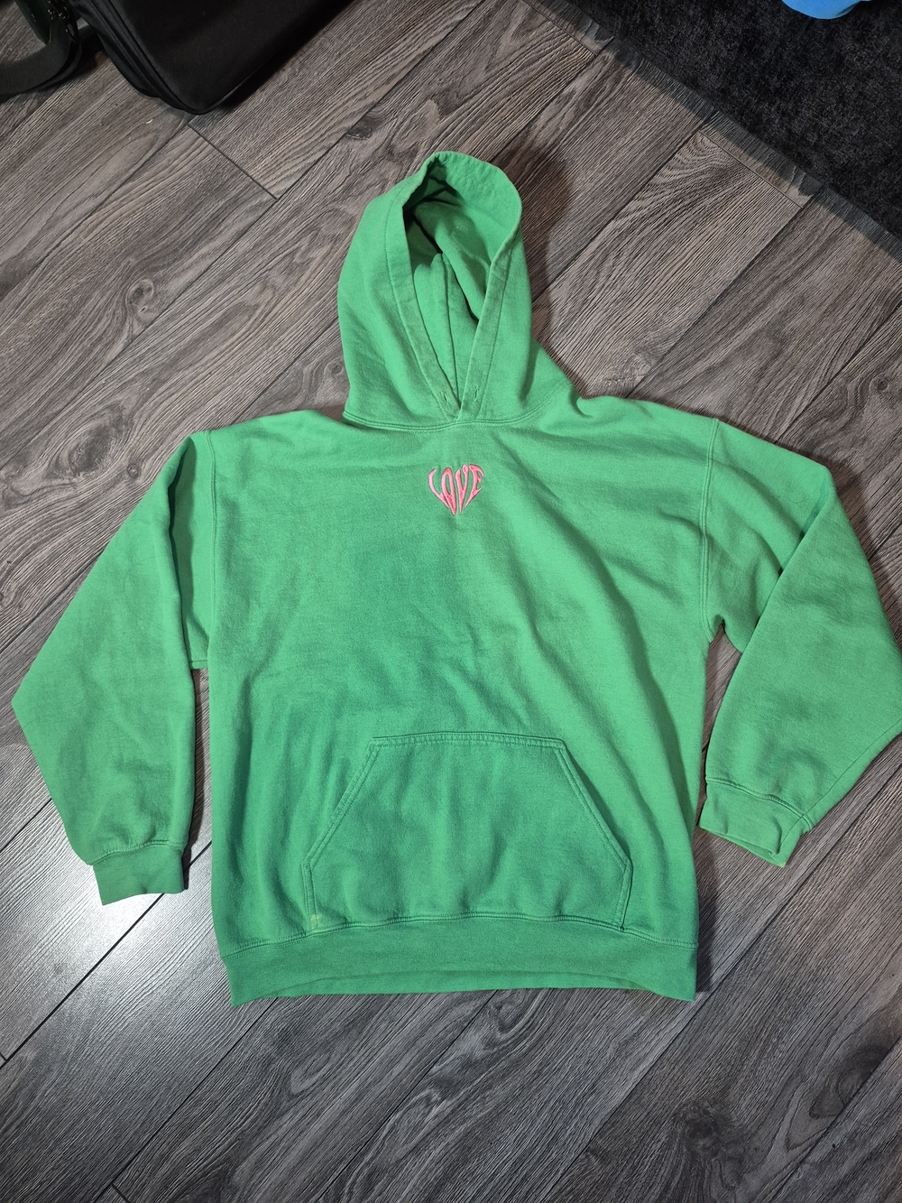 The Label LYM Hoodie - Green + Pink "Love You More" Heart Size L